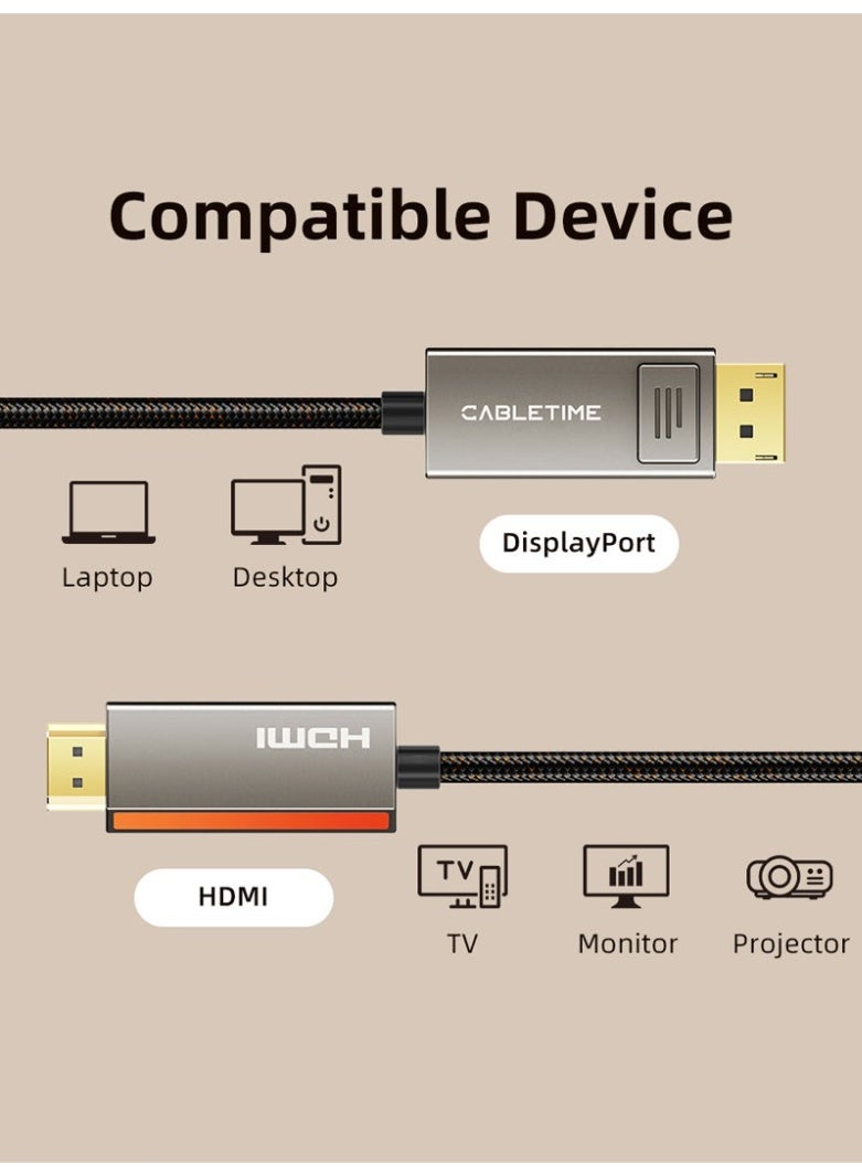 كابل تايم كابل DisplayPort أحادي الاتجاه من 1.4 إلى HDMI 2.1، يدعم دقة 8K بمعدل 60 هرتز، ودقة 4K بمعدل 120 هرتز، بسرعة نقل بيانات عالية تصل إلى 48 جيجابت في الثانية، يدعم تقنية HDR، وHDCP 2.3، وDSC 1.2، متوافق مع أجهزة الكمبيوتر الشخصية، وأجهزة الكمبيوتر المحمولة، وشاشات الألعاب، وأجهزة التلفزيون، وأجهزة العرض. - Image 3